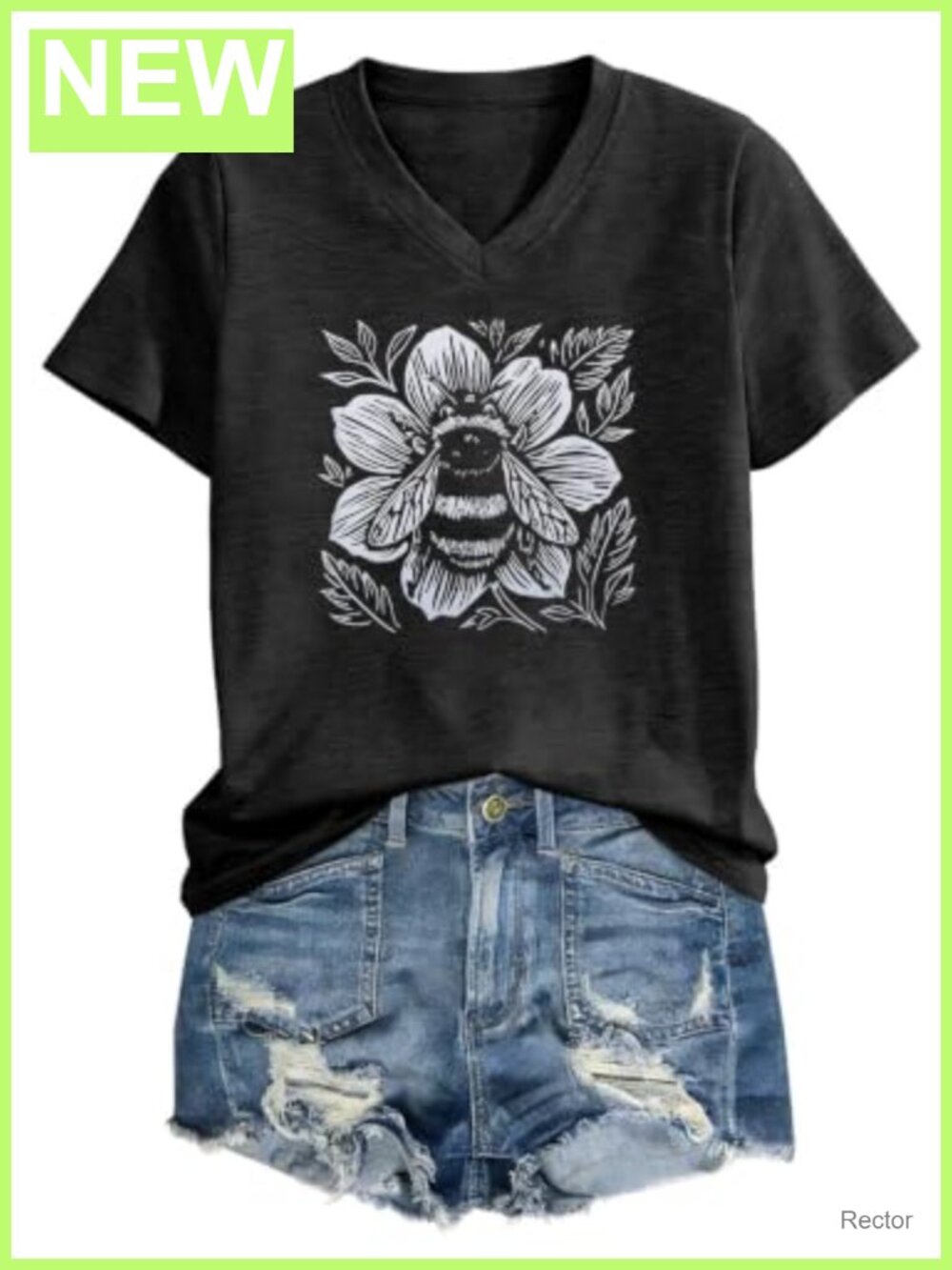 Women's V-Neck Boho Floral Graphic Tee Short Sleeve Summer Top